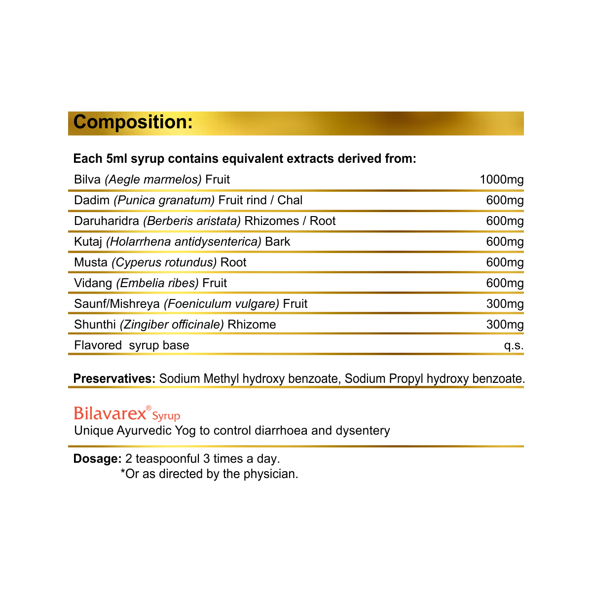 BILAVAREX SYRUP 200ML - Composition